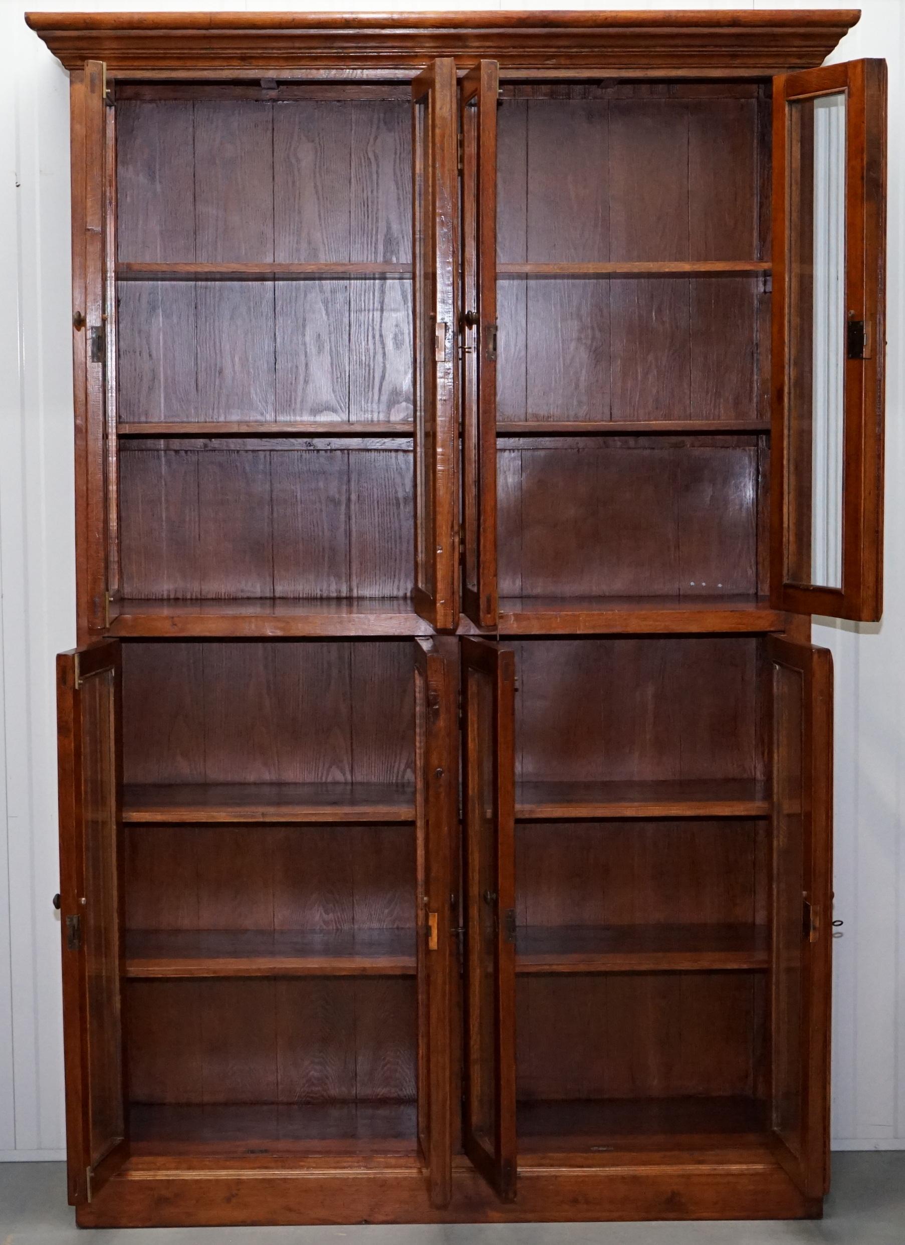 Large Edwardian Panelled Mahogany Bookcase Cabinet Four Lockable Cupboard Doors 5