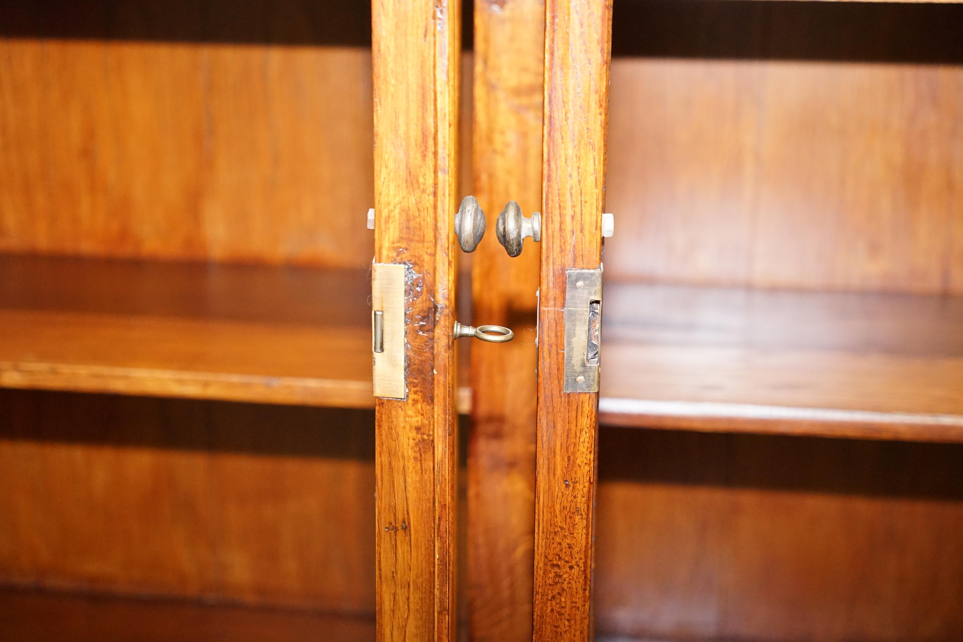 Large Edwardian Panelled Mahogany Bookcase Cabinet Four Lockable Cupboard Doors 8