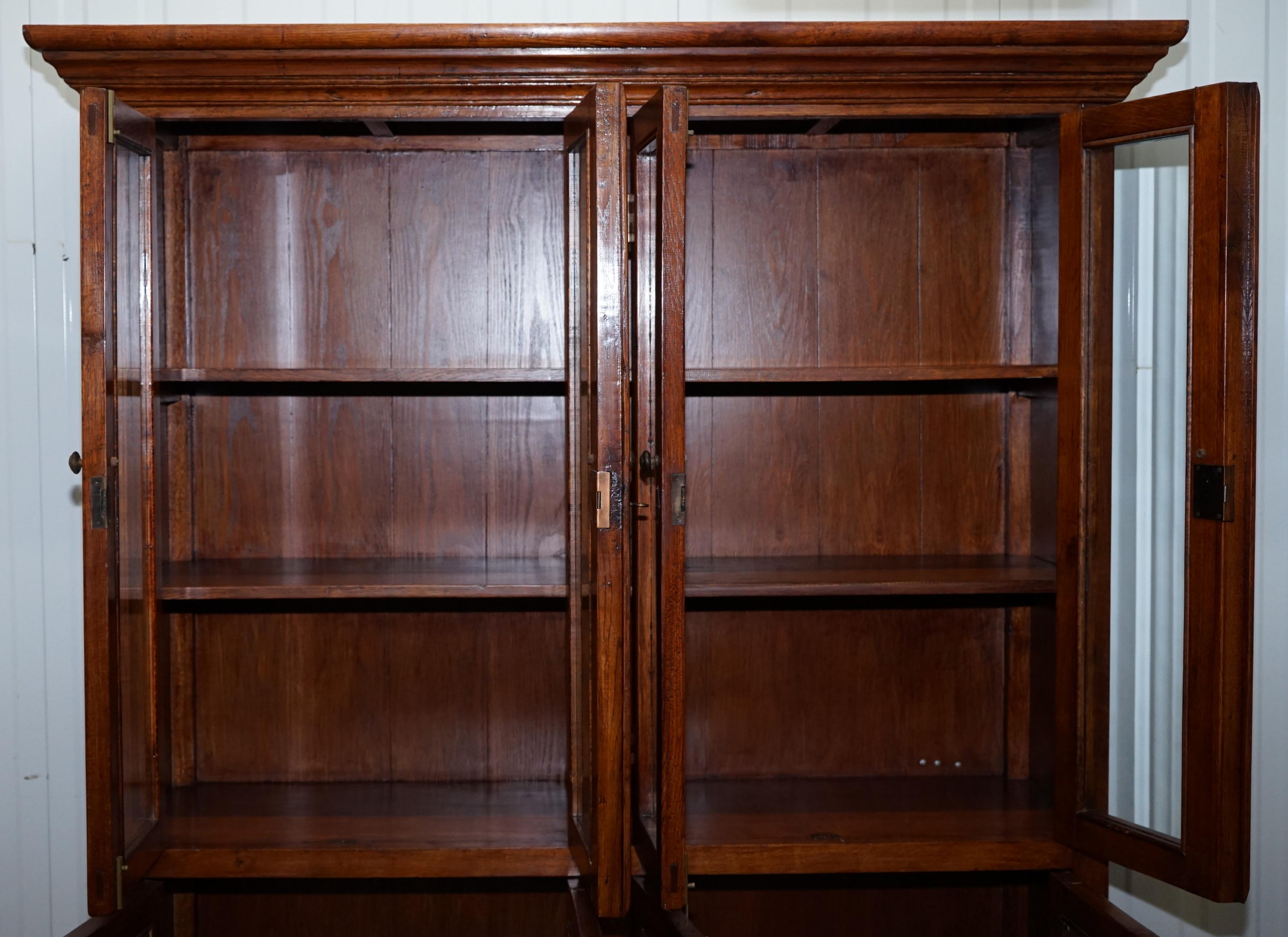 Large Edwardian Panelled Mahogany Bookcase Cabinet Four Lockable Cupboard Doors 9