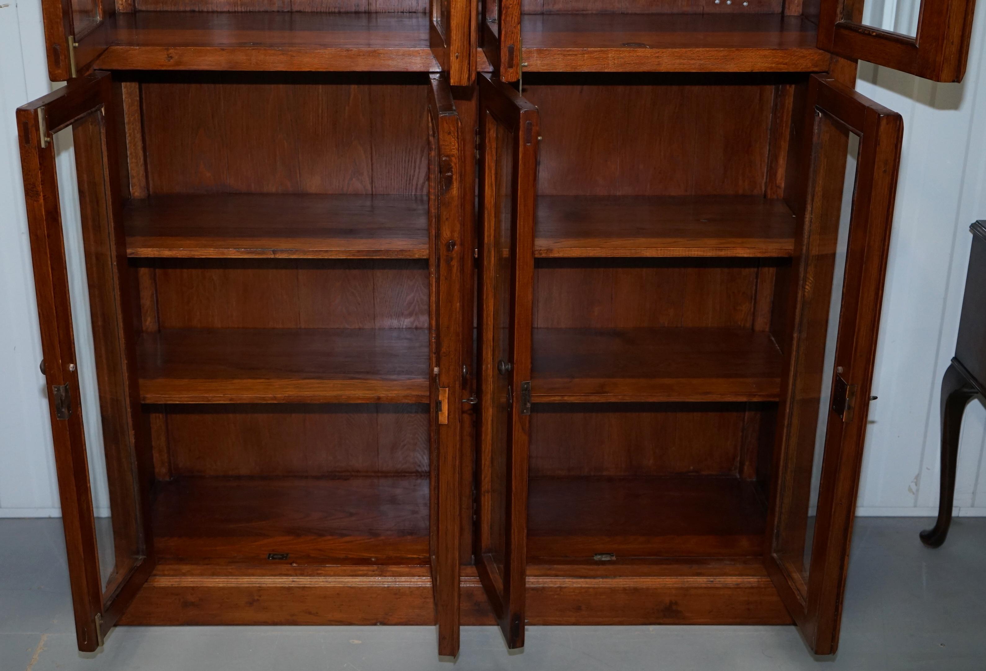 Large Edwardian Panelled Mahogany Bookcase Cabinet Four Lockable Cupboard Doors 10
