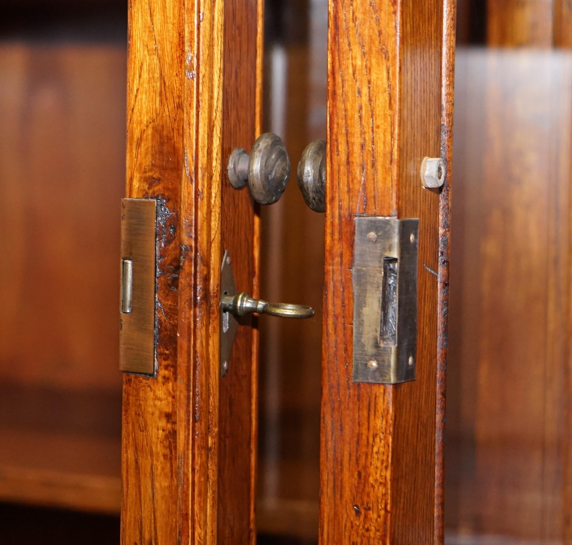 Large Edwardian Panelled Mahogany Bookcase Cabinet Four Lockable Cupboard Doors 12