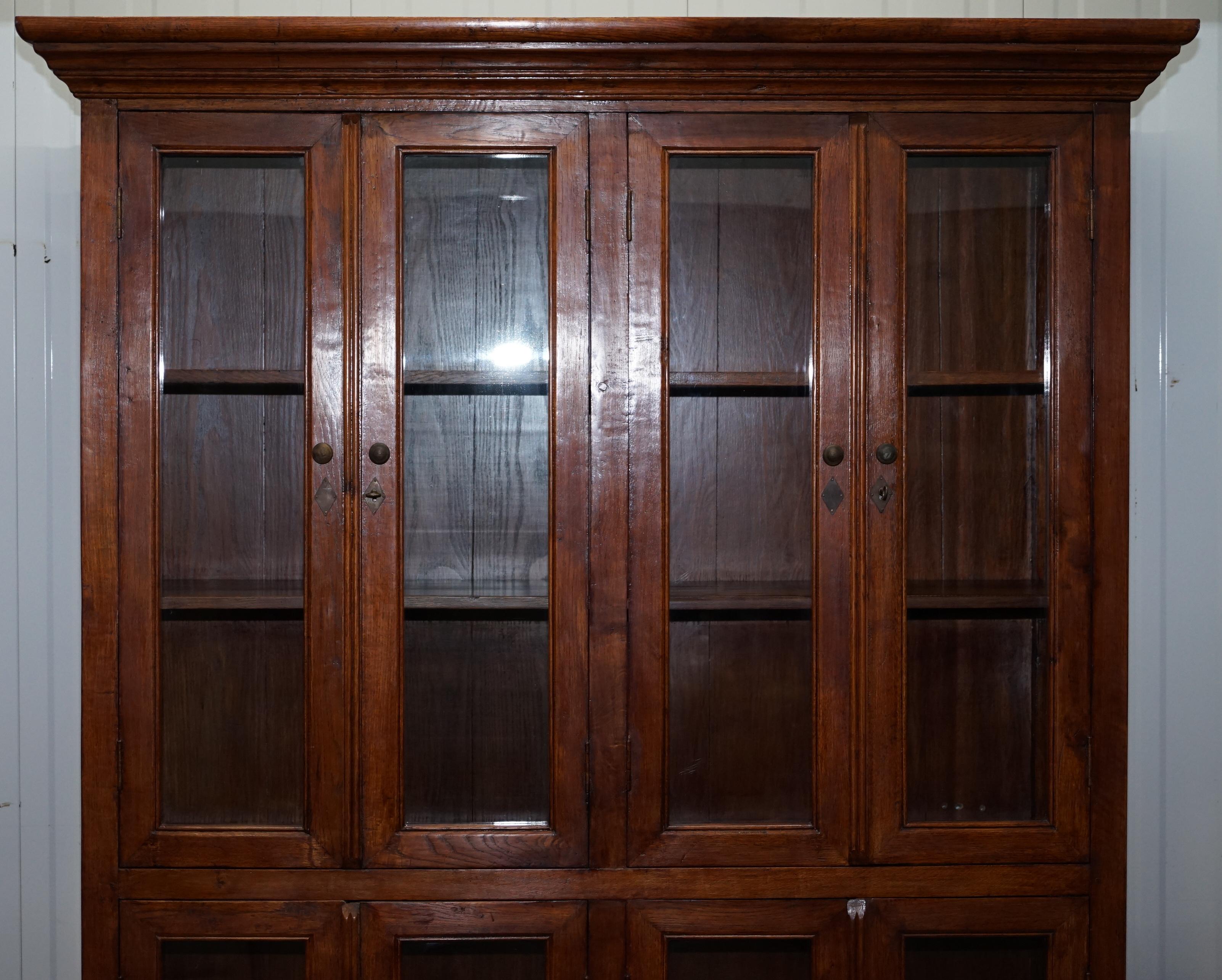 English Large Edwardian Panelled Mahogany Bookcase Cabinet Four Lockable Cupboard Doors