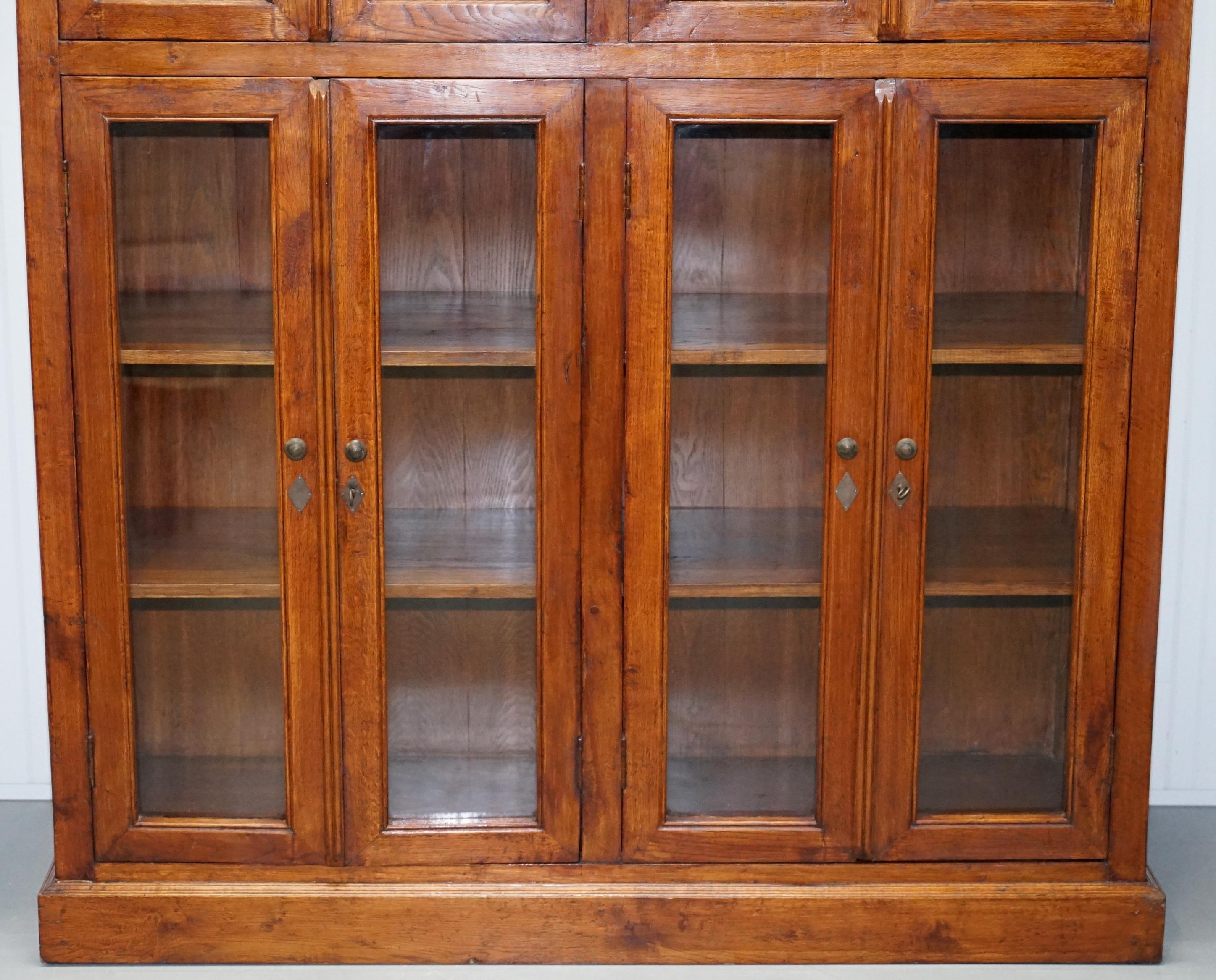 Hand-Carved Large Edwardian Panelled Mahogany Bookcase Cabinet Four Lockable Cupboard Doors