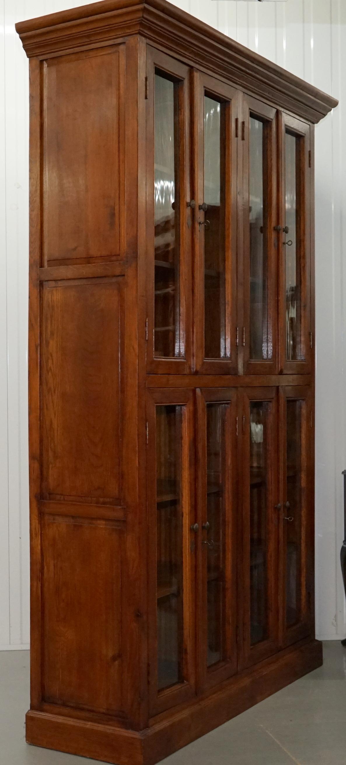 Large Edwardian Panelled Mahogany Bookcase Cabinet Four Lockable Cupboard Doors 1