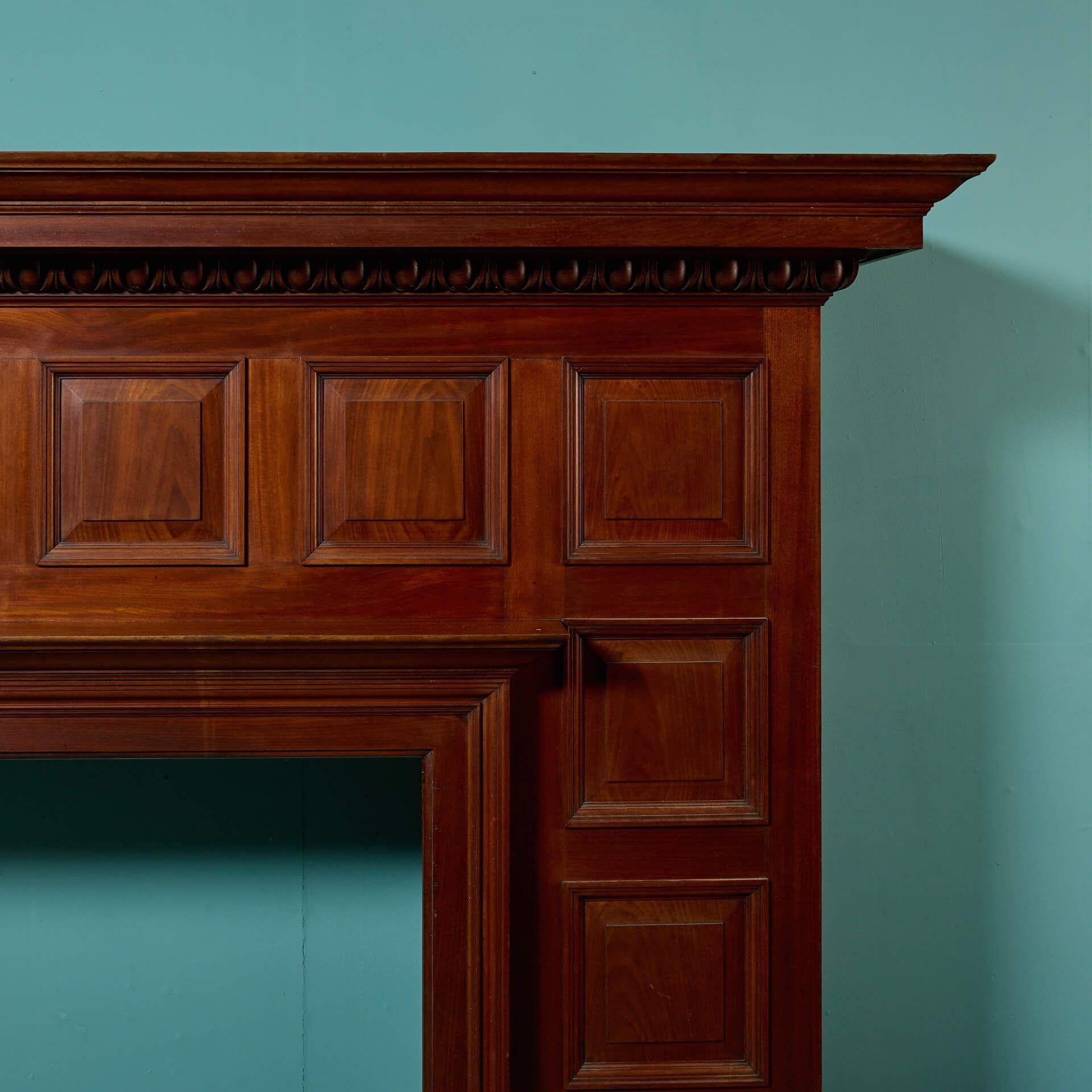 English Large Edwardian Panelled Mahogany Fireplace For Sale
