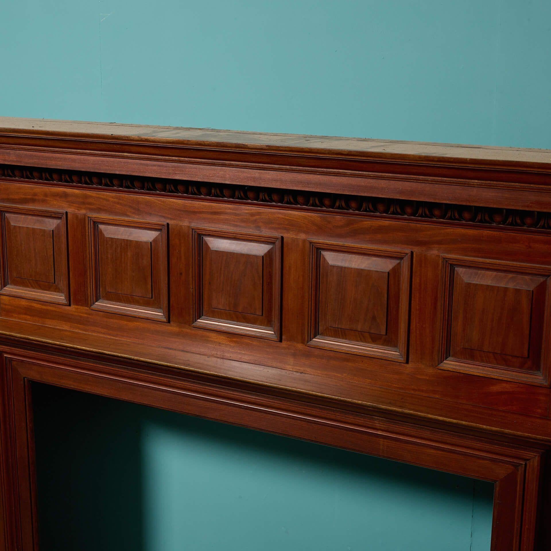 Large Edwardian Panelled Mahogany Fireplace For Sale 1