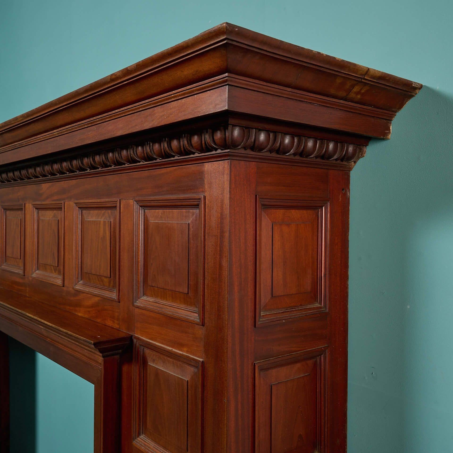 Large Edwardian Panelled Mahogany Fireplace For Sale 3