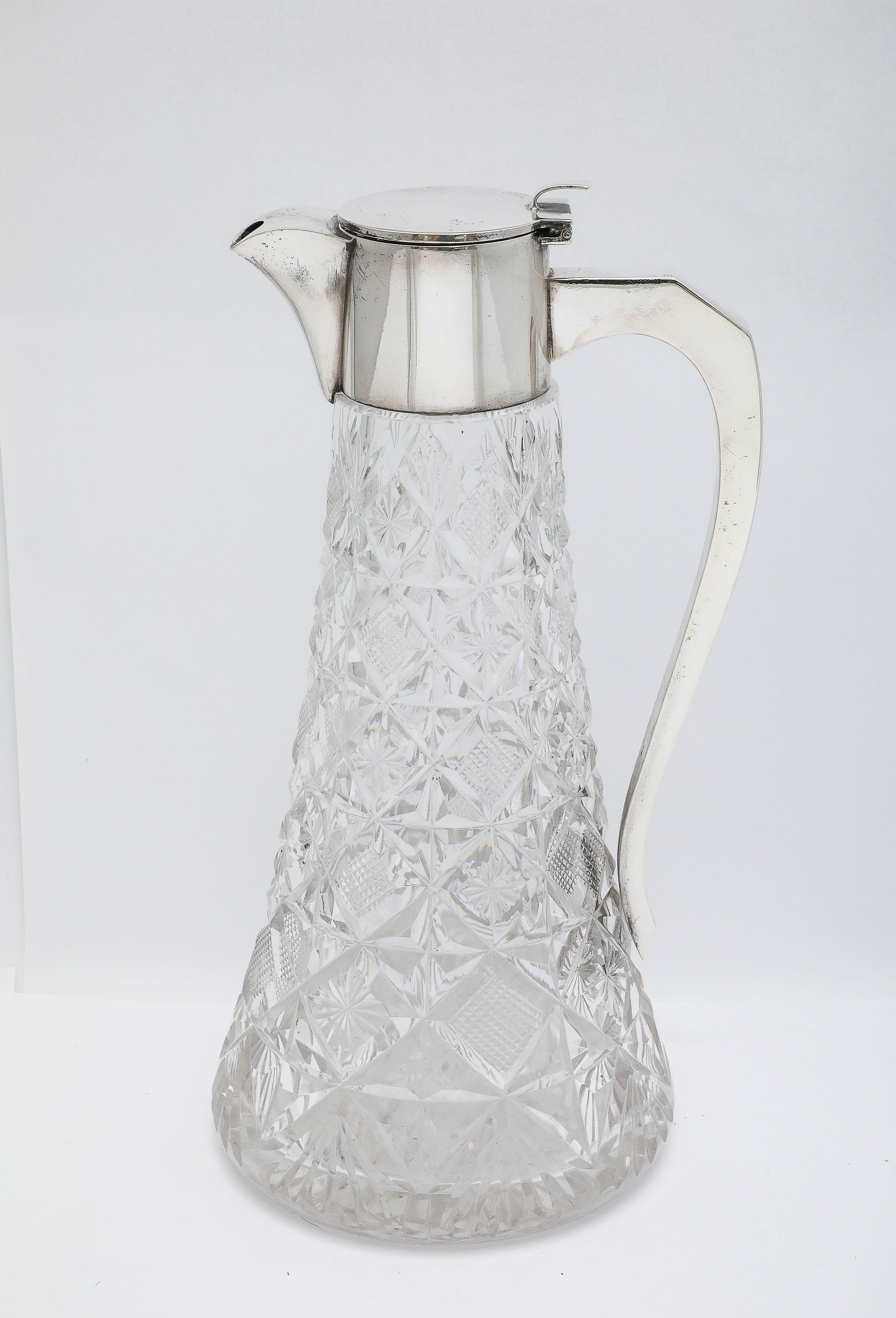 English Large Edwardian Period Sterling Silver-Mounted Claret Jug For Sale