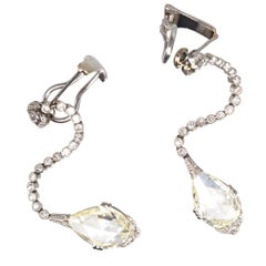 Large Edwardian Platinum Rose Cut Diamond Drop Clip On Earrings