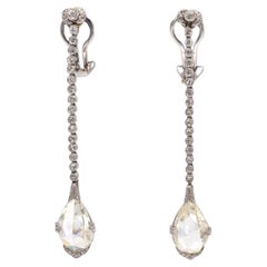 Large Edwardian Platinum Rose Cut Diamond Drop Clip On Earrings
