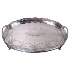 Large Edwardian Regency Sterling Silver Gallery Tea Tray, 1909