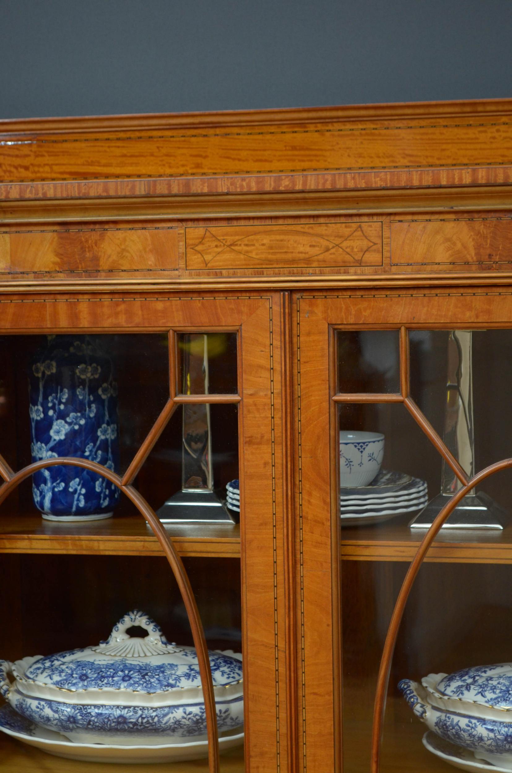 Large Edwardian Satinwood Display Cabinet Bookcase 6