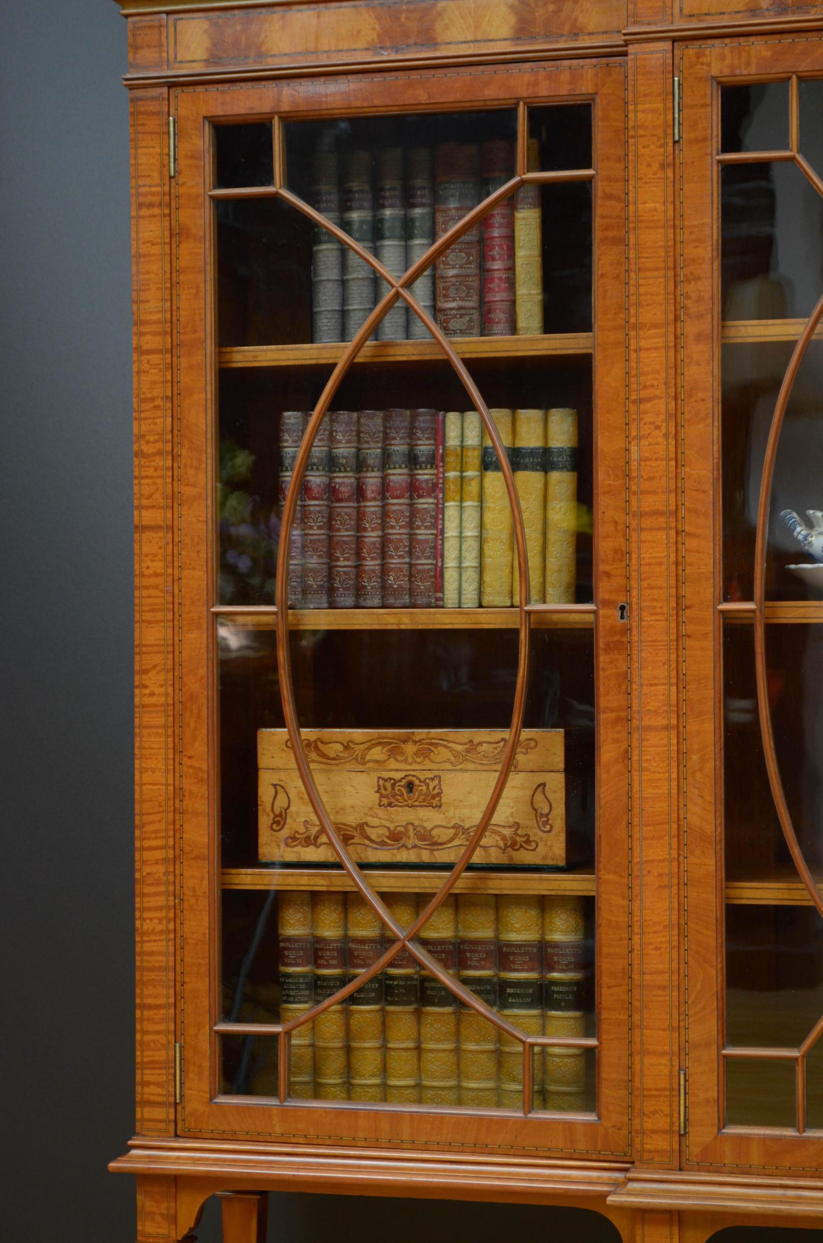 Large Edwardian Satinwood Display Cabinet Bookcase 8