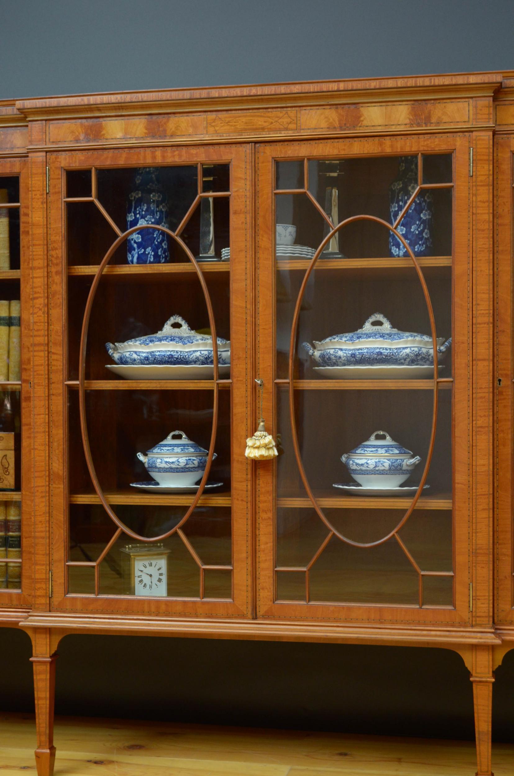 Large Edwardian Satinwood Display Cabinet Bookcase 9