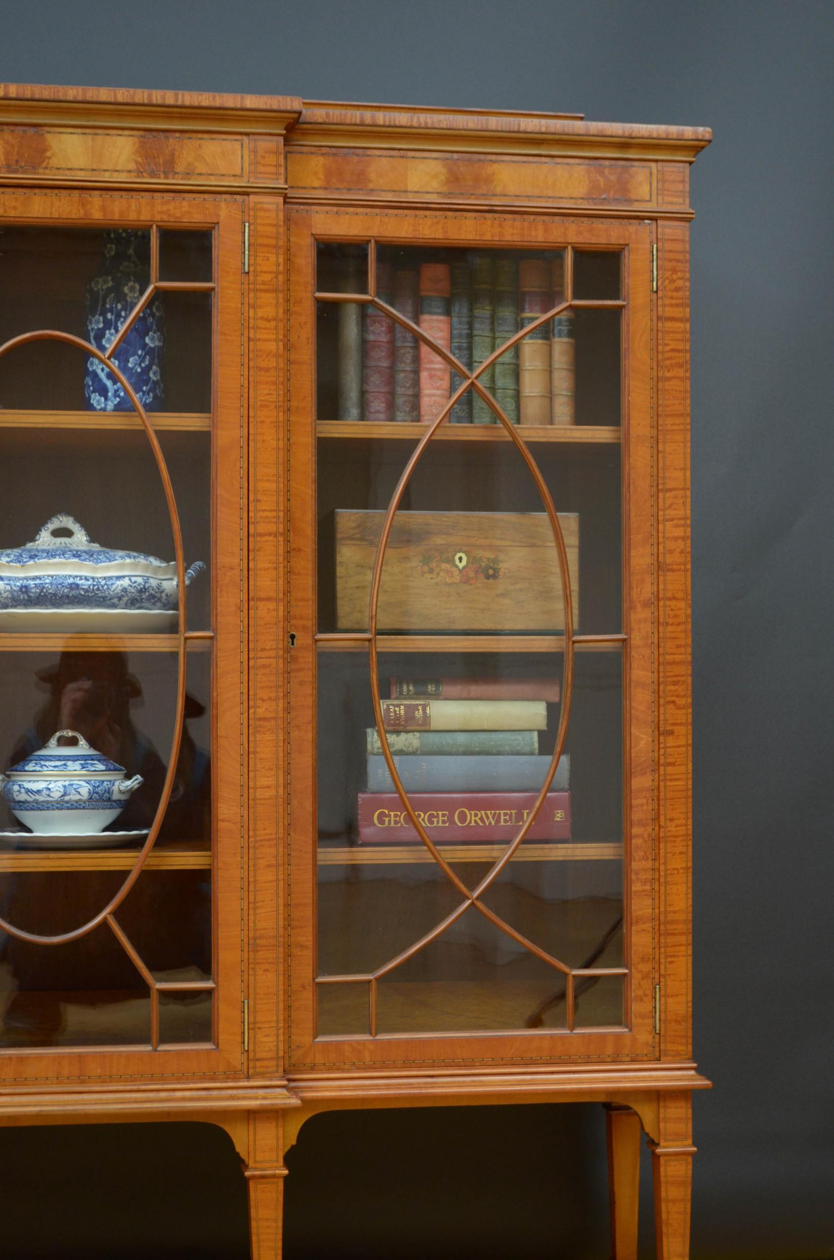 Large Edwardian Satinwood Display Cabinet Bookcase 10