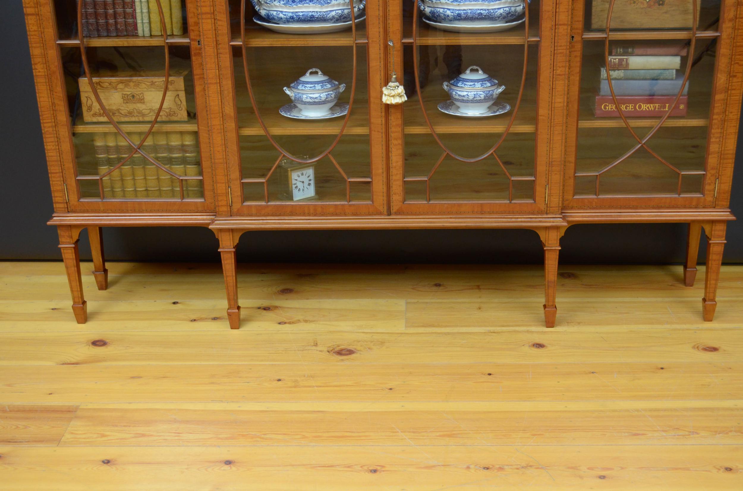 Large Edwardian Satinwood Display Cabinet Bookcase 12