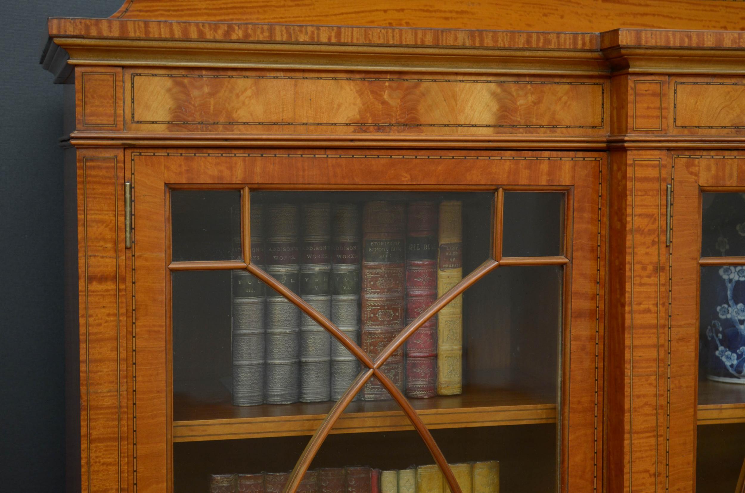 Large Edwardian Satinwood Display Cabinet Bookcase 4