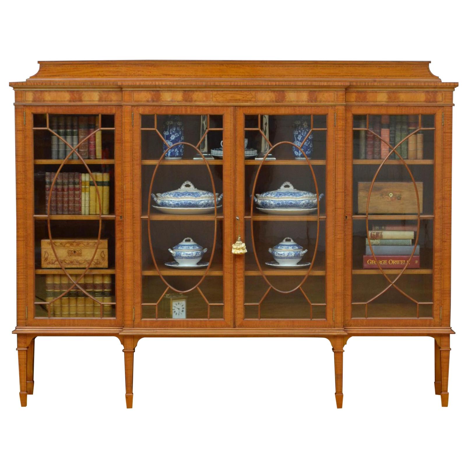 Large Edwardian Satinwood Display Cabinet Bookcase