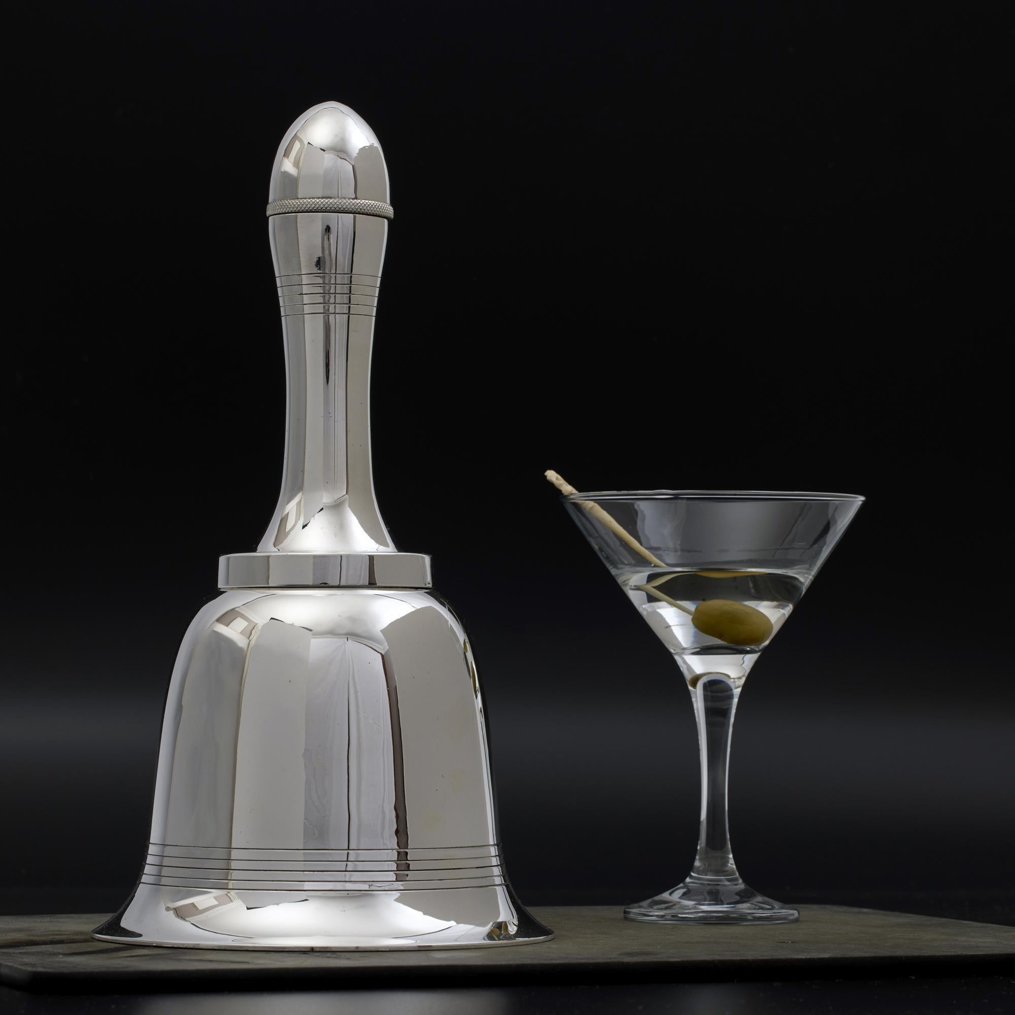 Art Deco Bell-shaped silver-plated cocktail shaker For Sale
