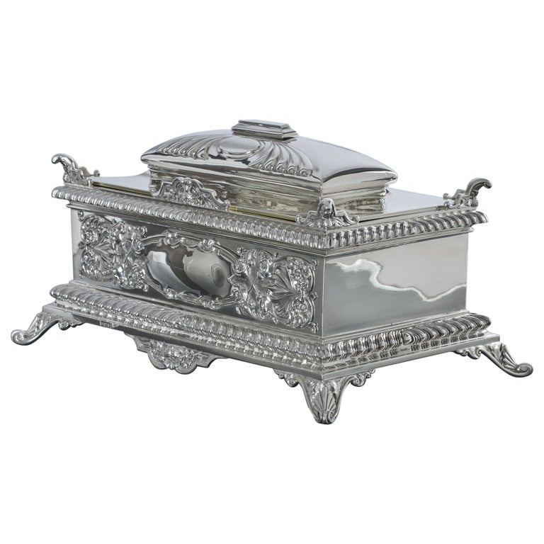 Large antique Edwardian sterling silver chest jewellery box For