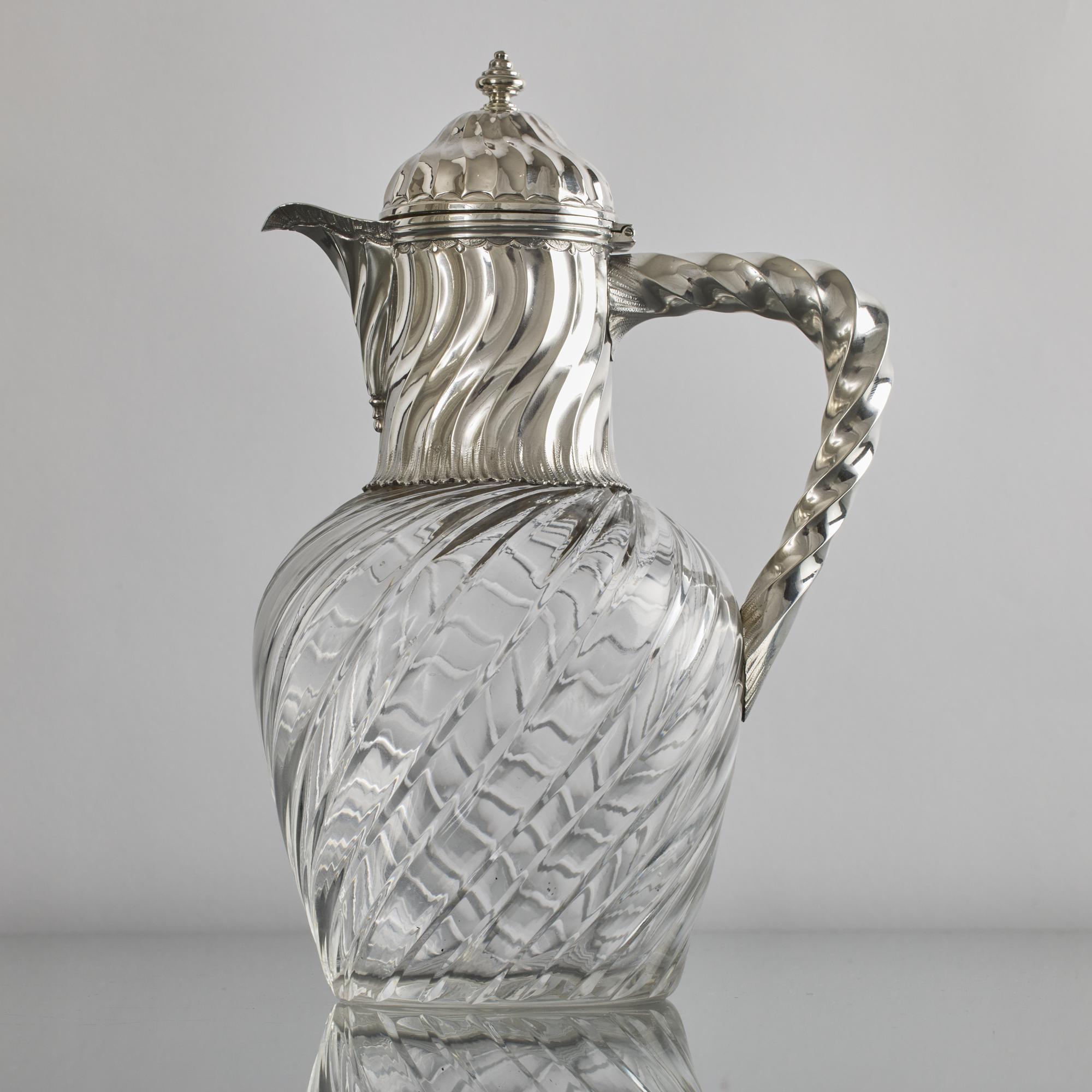 Victorian 1st standard French silver & glass claret wine jug For Sale