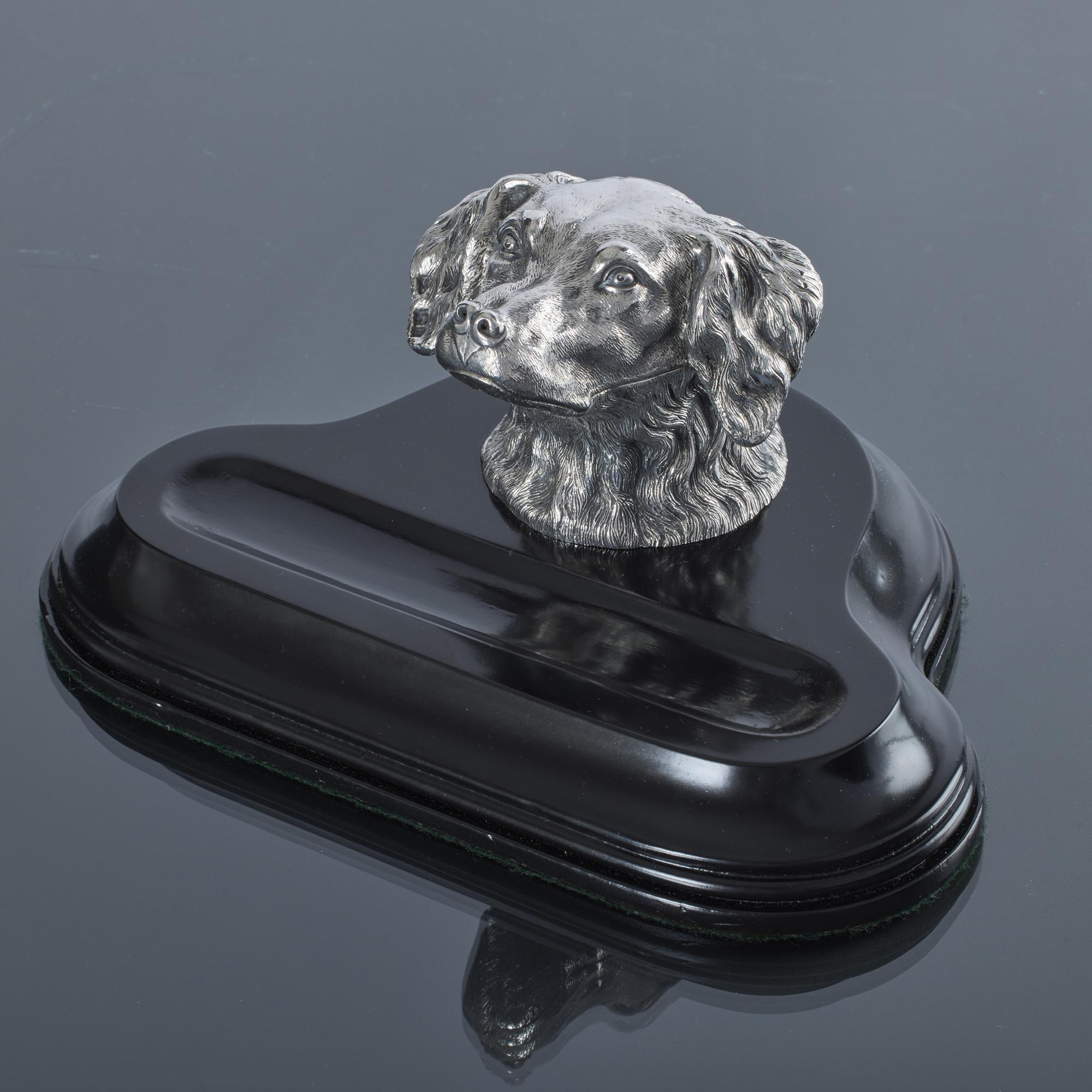 British Large Edwardian silver dog inkstand For Sale