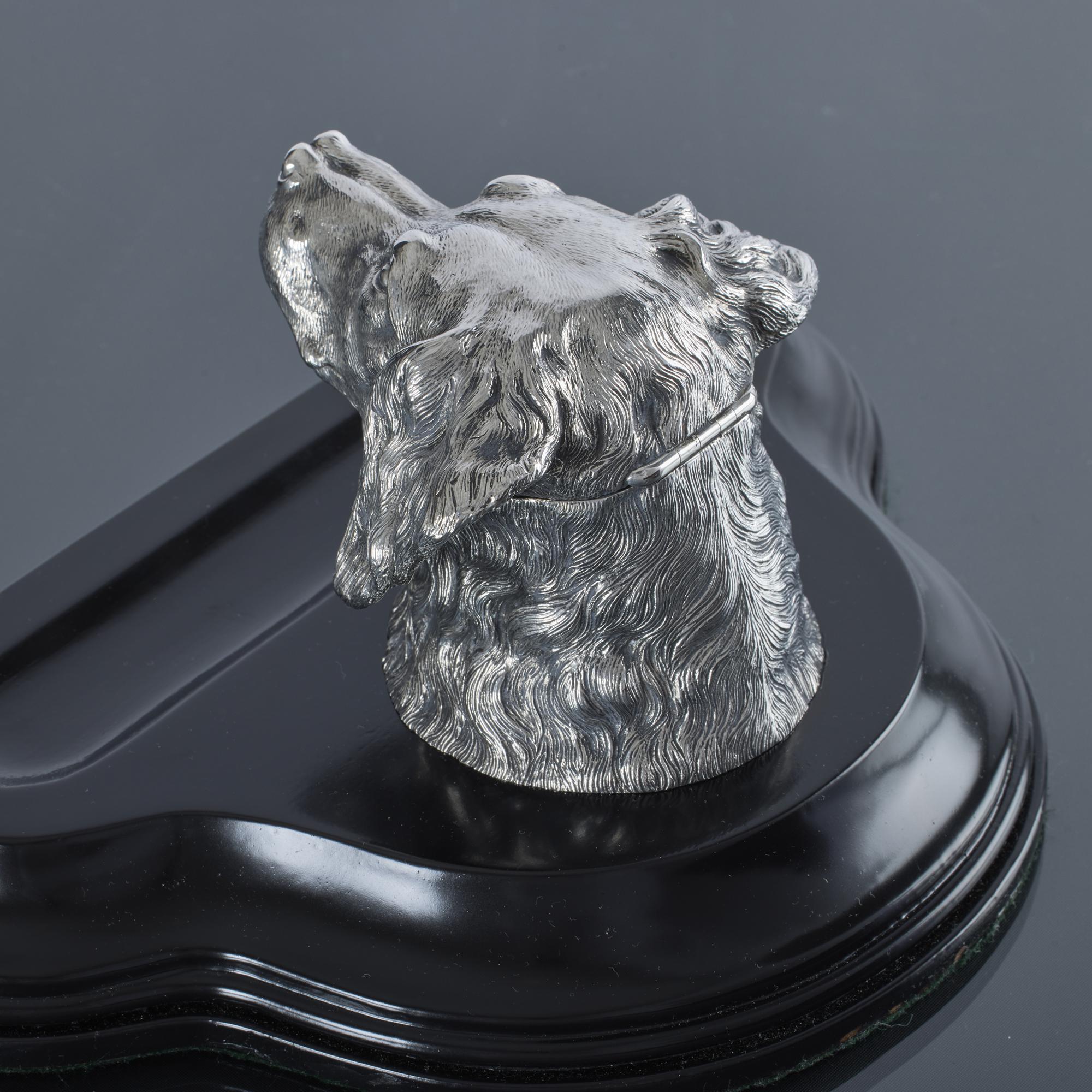 20th Century Large Edwardian silver dog inkstand For Sale