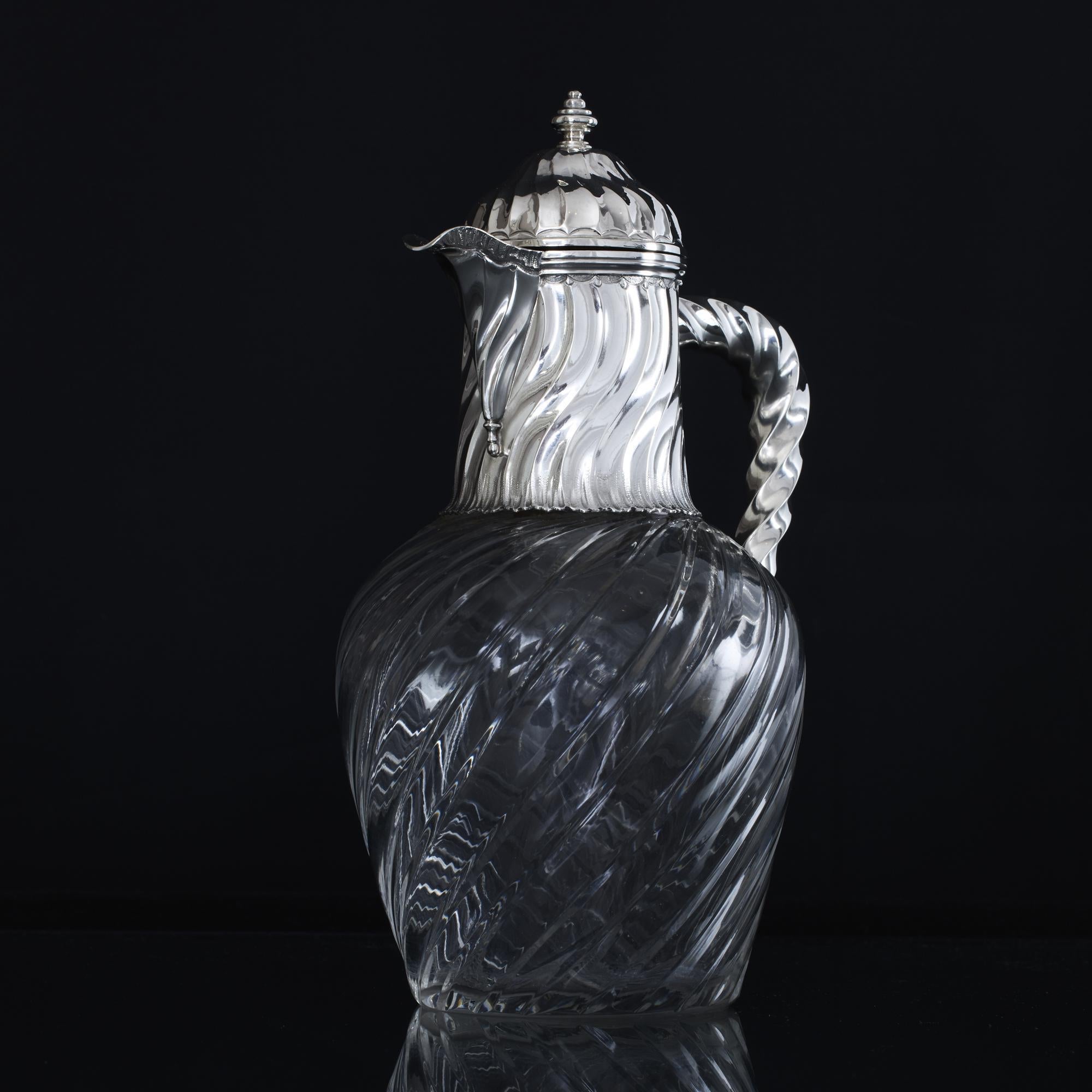 Sterling Silver 1st standard French silver & glass claret wine jug For Sale