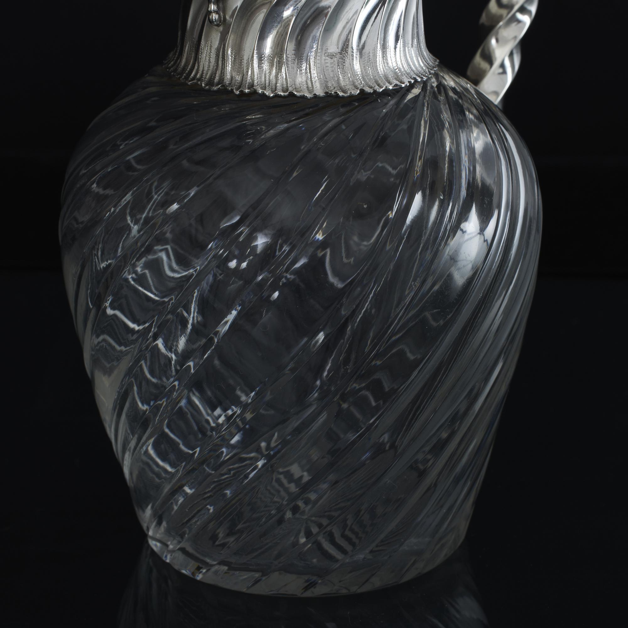 1st standard French silver & glass claret wine jug For Sale 3