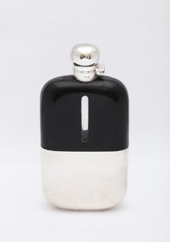 Large Edwardian Silver-Plate and Leather-Mounted Glass Flask With Hinged Lid