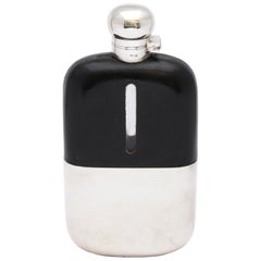 Large Edwardian Silver-Plate and Leather-Mounted Glass Flask With Hinged Lid
