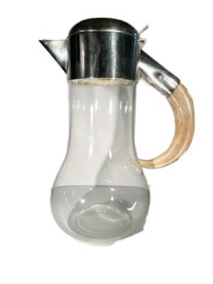 Large Edwardian Silver Plate Mounted Glass Pitcher w/ Large Boar Tusk Handle