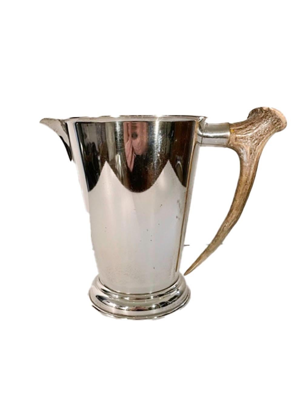 English Large Edwardian Silver Plate Water Pitcher w/Antler Handle by P.H. Vogel & Co. For Sale