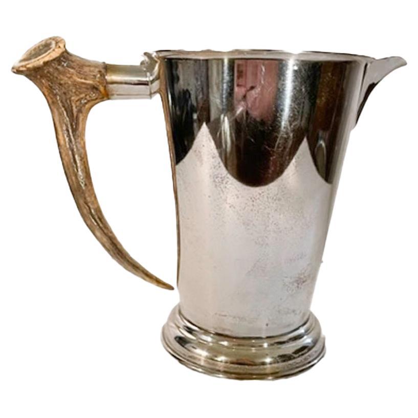 Large Edwardian Silver Plate Water Pitcher w/Antler Handle by P.H. Vogel & Co.