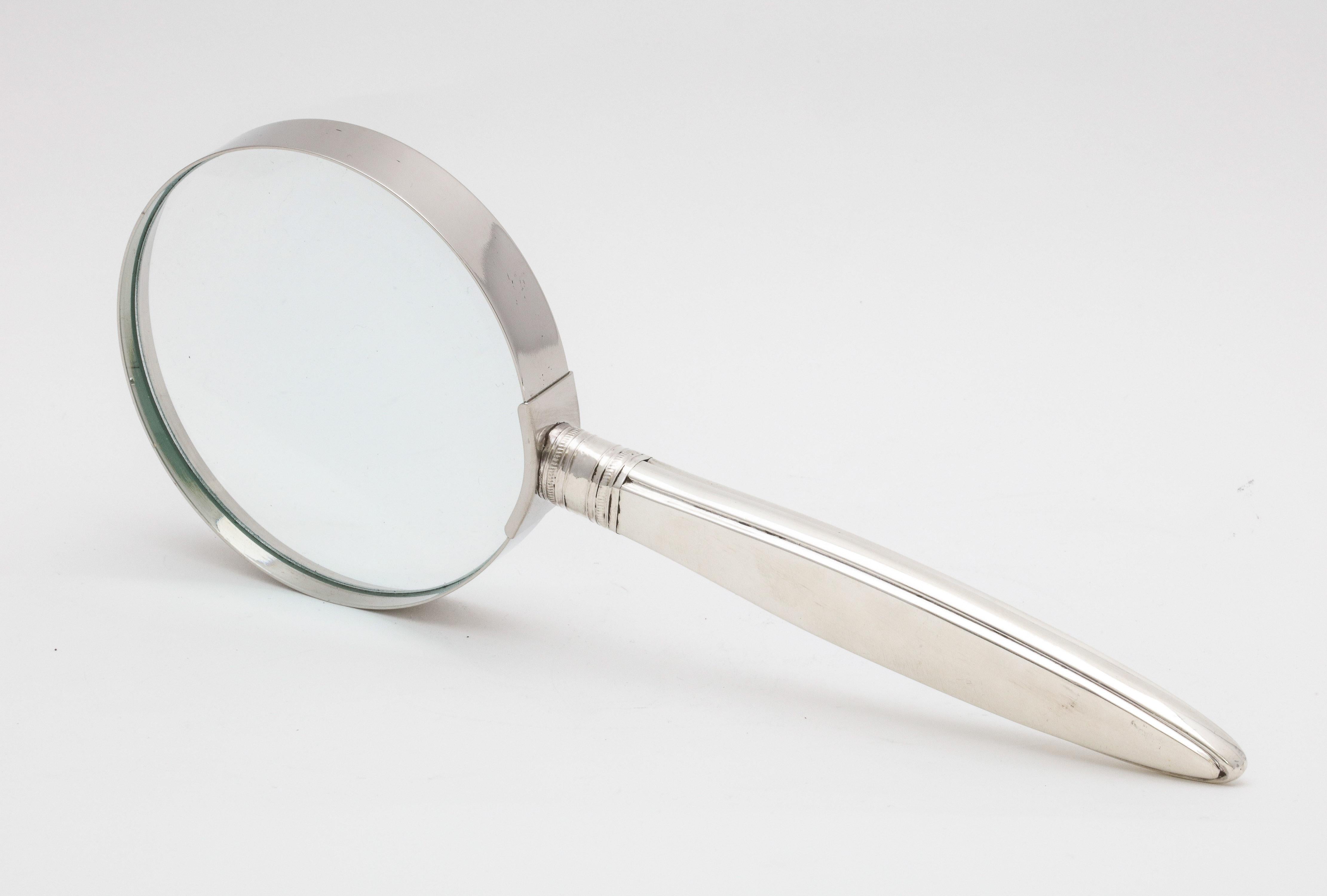 Early 20th Century Large Edwardian Sterling Silver and Blue Enamel-Mounted Magnifying Glass