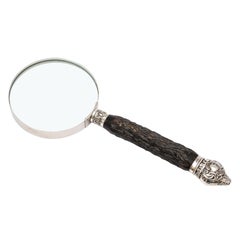 Large Edwardian Sterling Silver-Mounted Horn-Handled Magnifying Glass