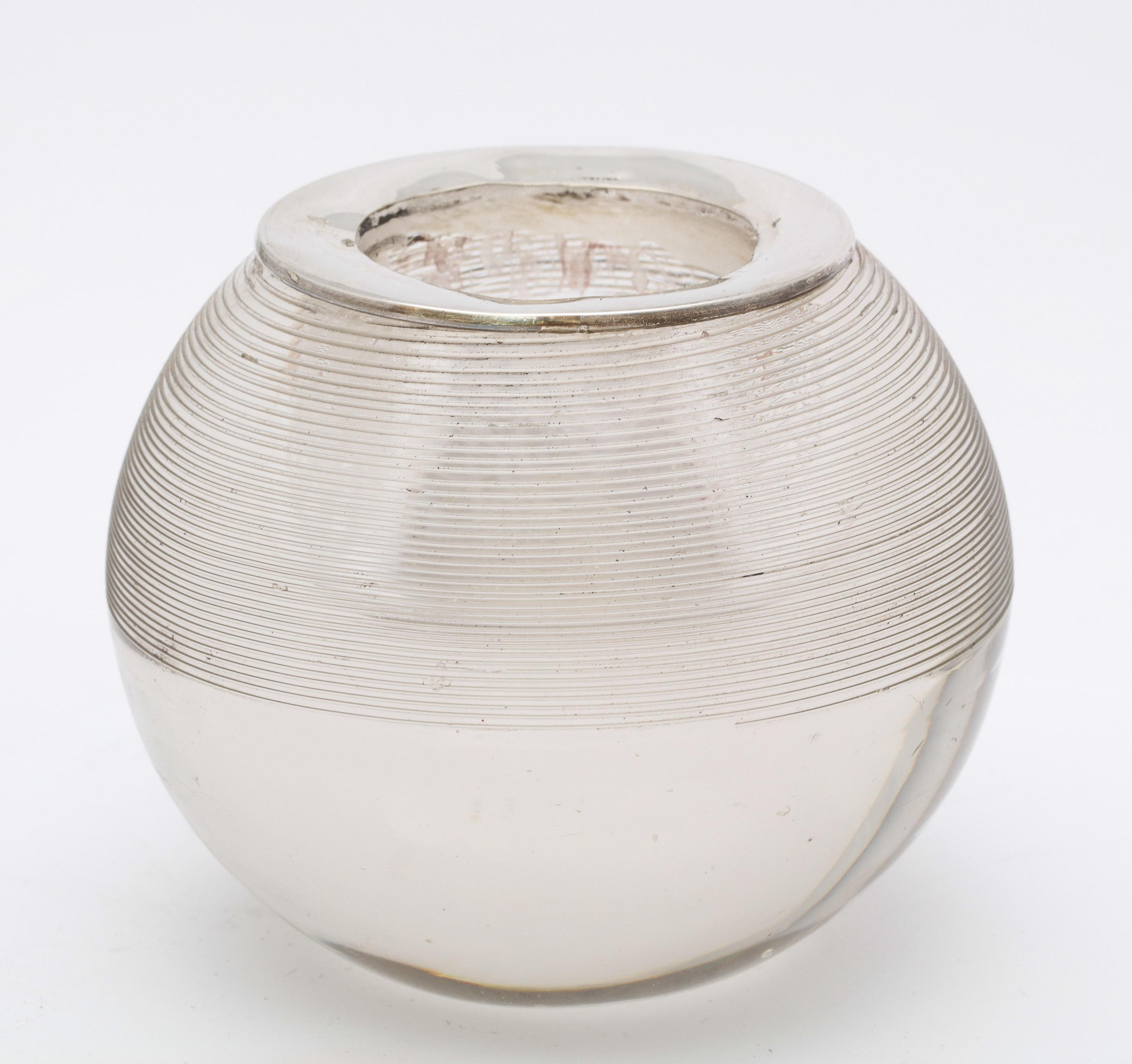 Large Edwardian Sterling Silver-Mounted Threaded Crystal Match Striker In Good Condition In New York, NY