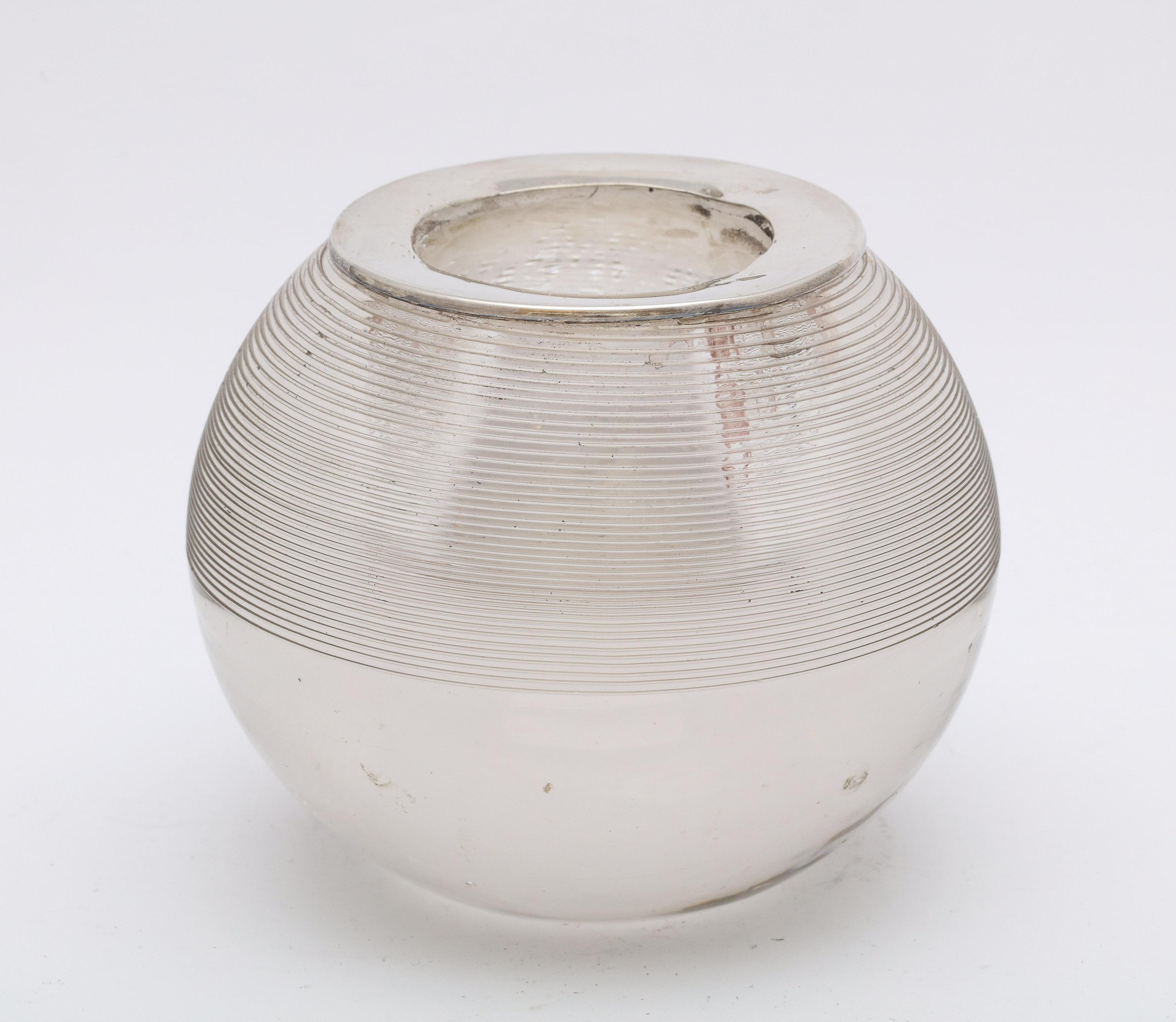 Early 20th Century Large Edwardian Sterling Silver-Mounted Threaded Crystal Match Striker