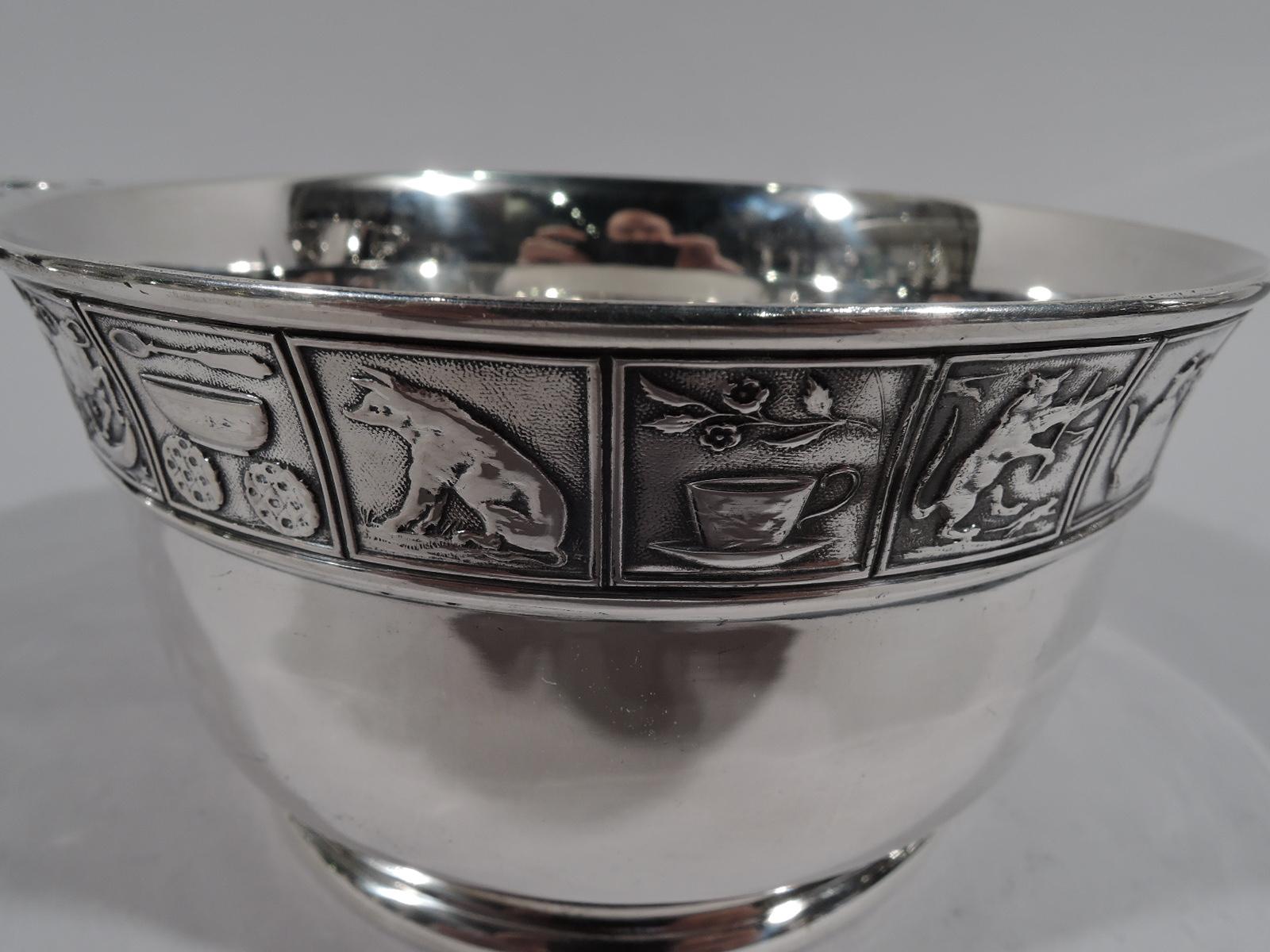 Large Edwardian Sterling Silver Nursery Rhyme Porringer by Gorham In Excellent Condition In New York, NY