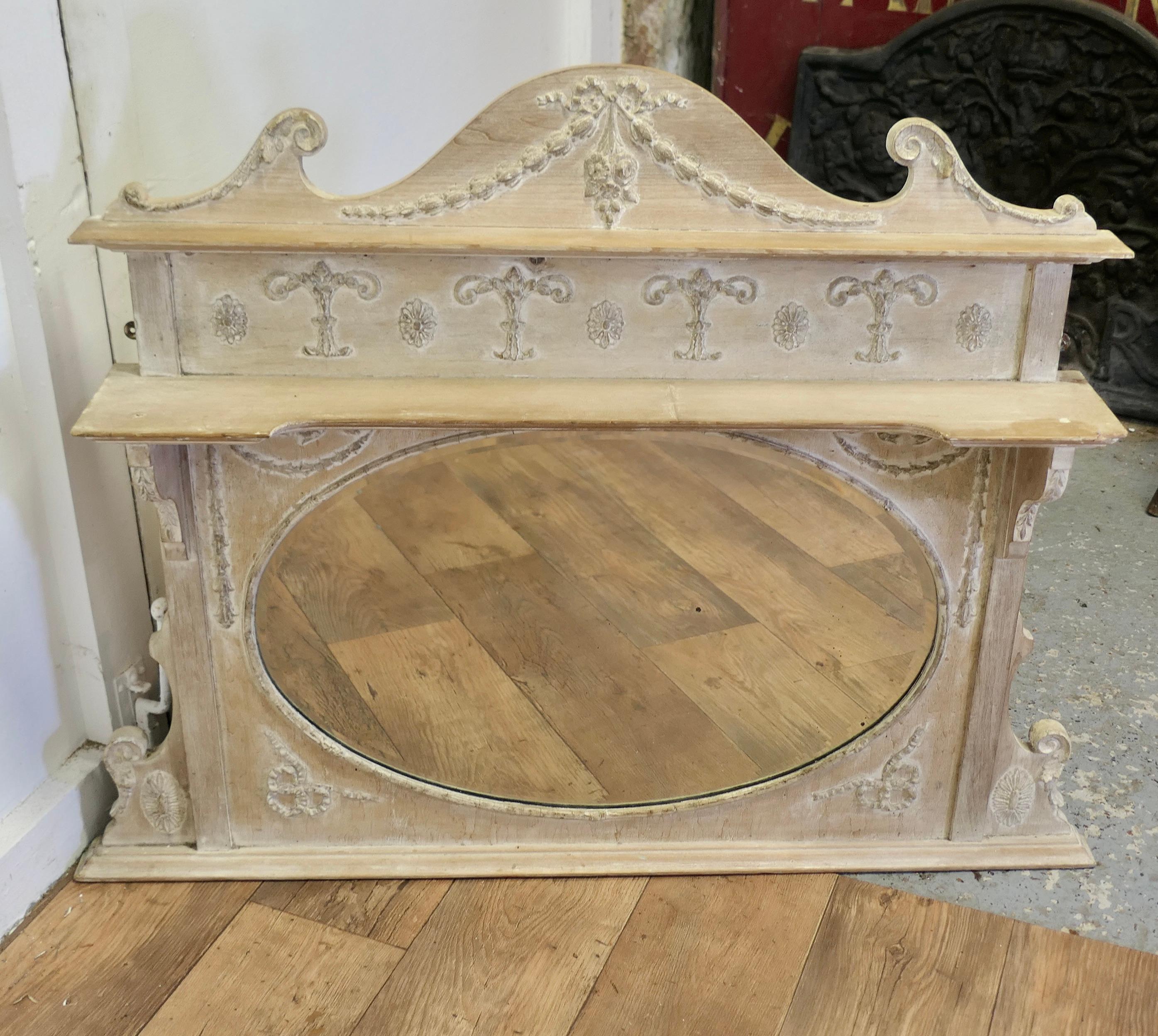 Early 20th Century Large Edwardian Stripped Pine Overmantel  For Sale