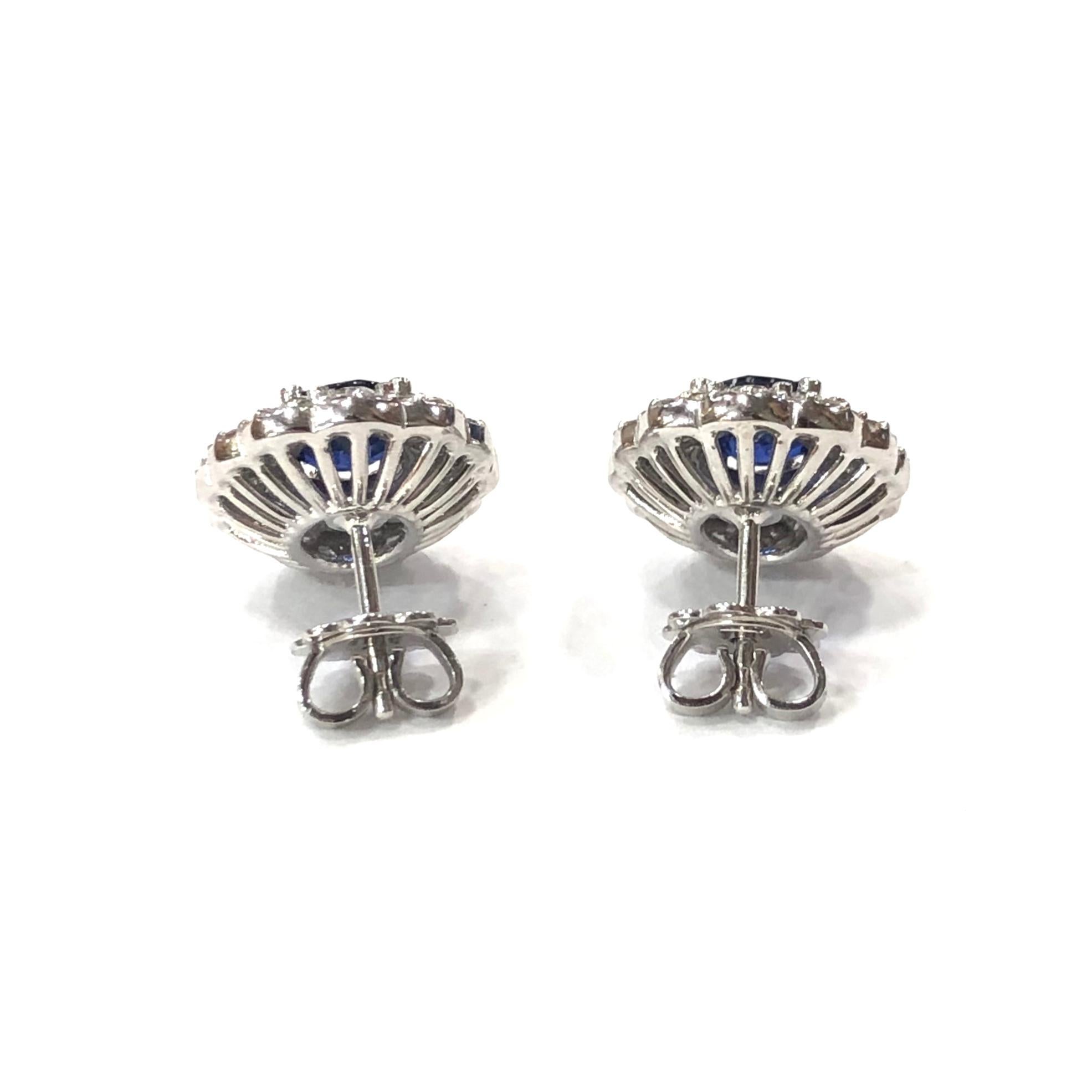 Large Edwardian Style Sapphire and Diamond Cluster Ear Studs In New Condition For Sale In Oxted, Surrey