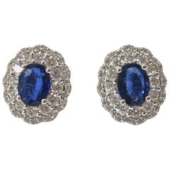 Large Edwardian Style Sapphire and Diamond Cluster Ear Studs