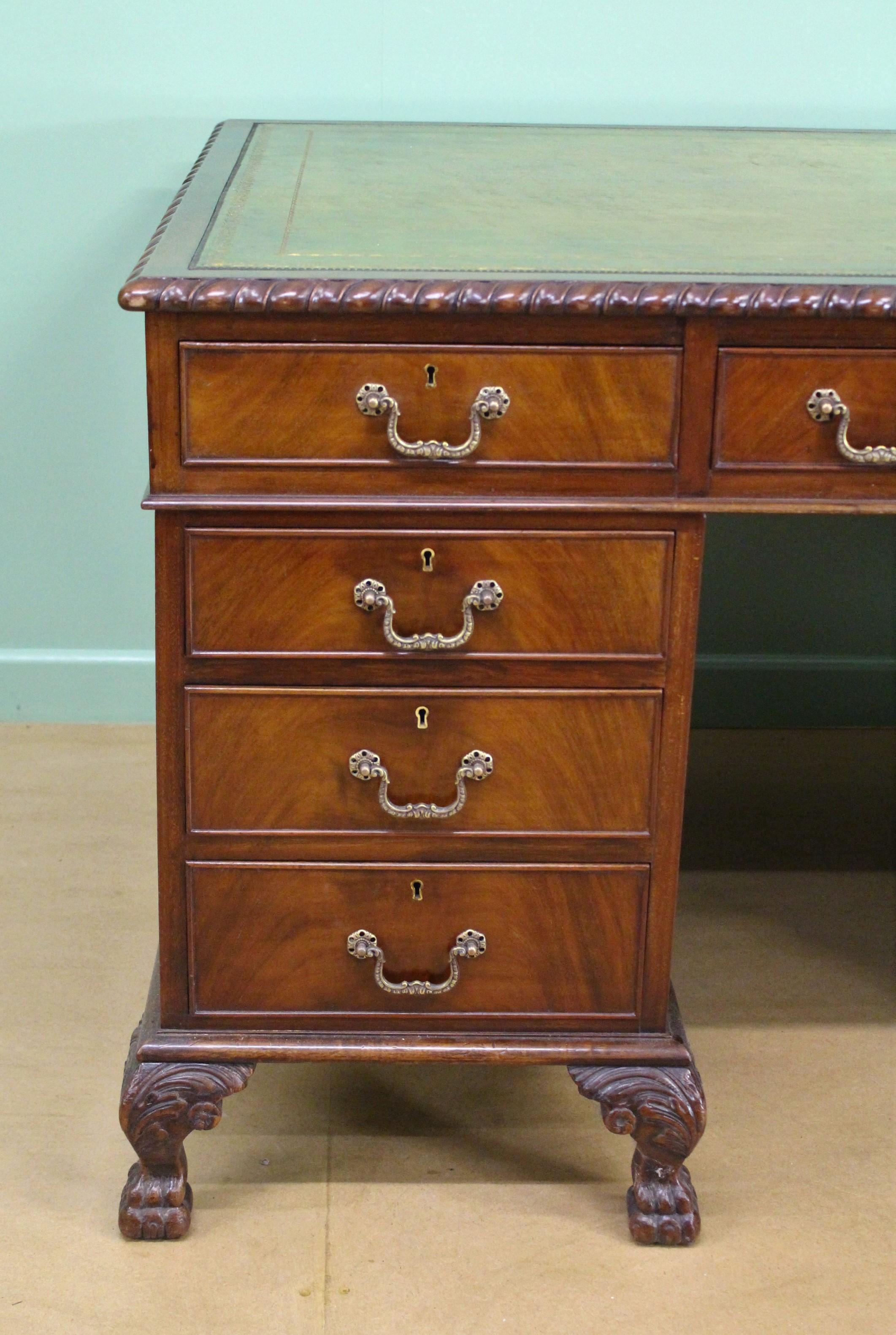 English Large Edwardian Walnut Partners Pedestal Desk