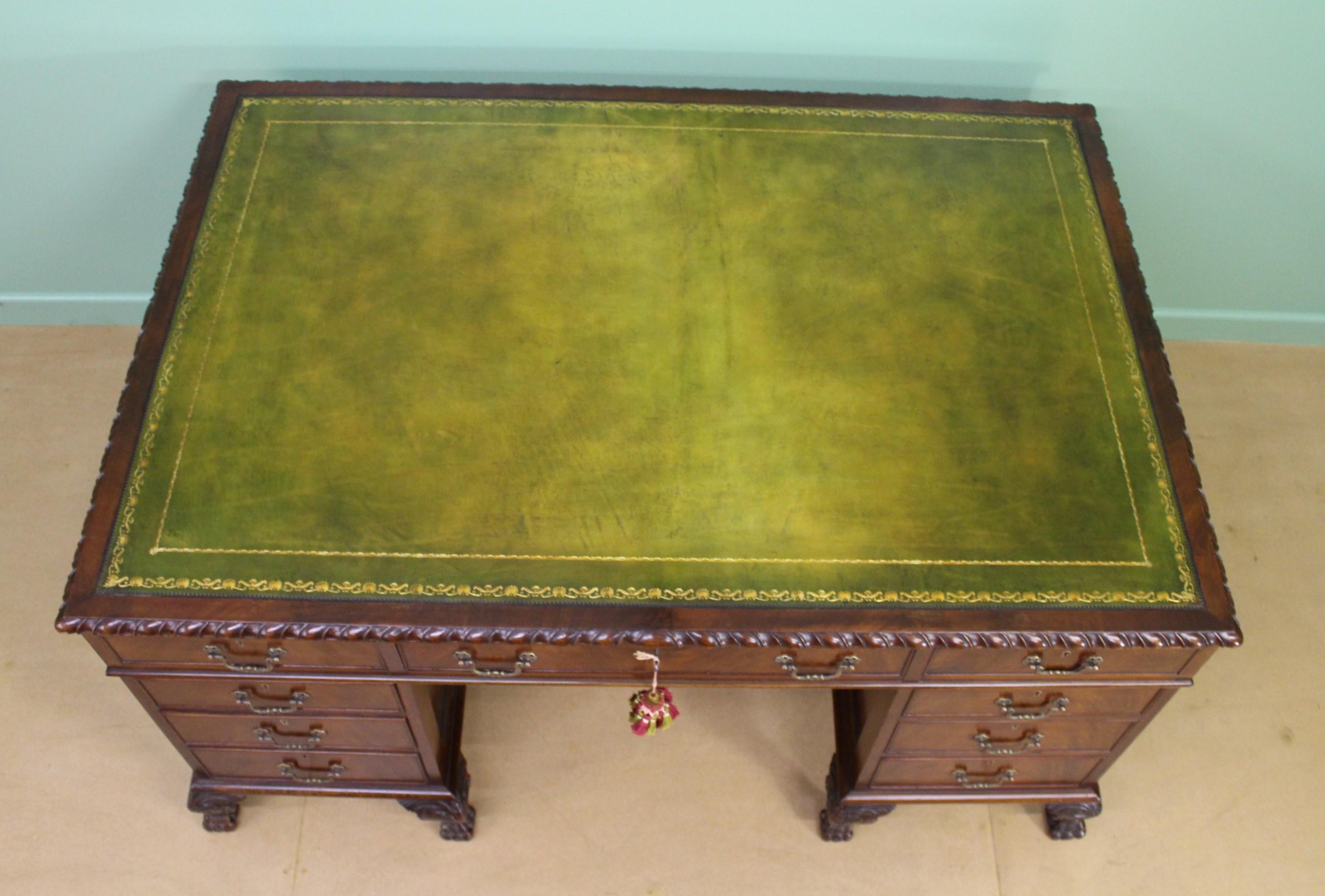 Large Edwardian Walnut Partners Pedestal Desk 3