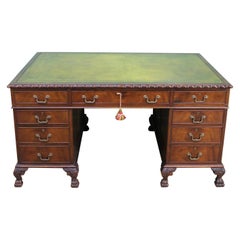 Large Edwardian Walnut Partners Pedestal Desk