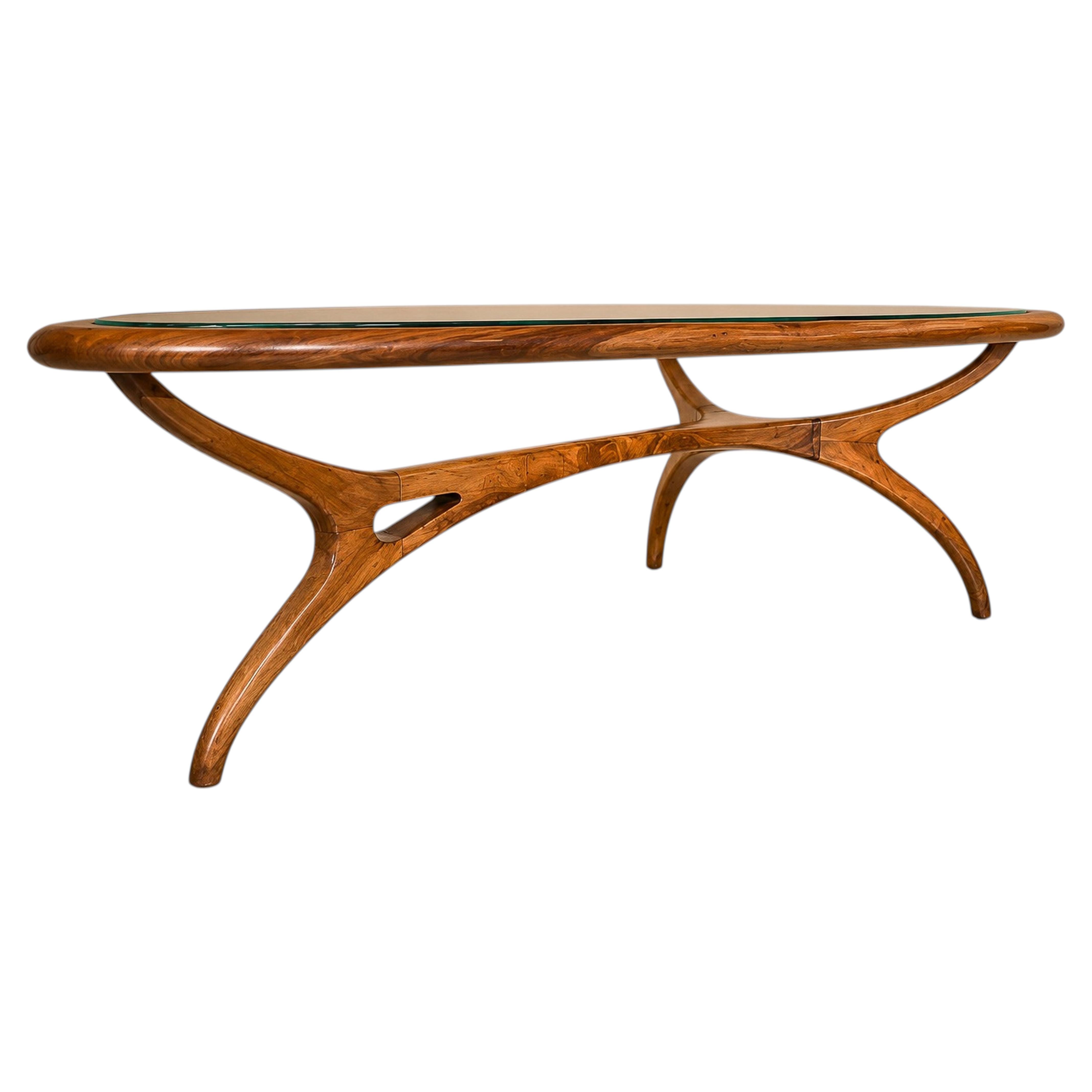 Large “Egg” Coffee Table in Caviúna Wood & Glass, Giuseppe Scapinelli, Brazil For Sale