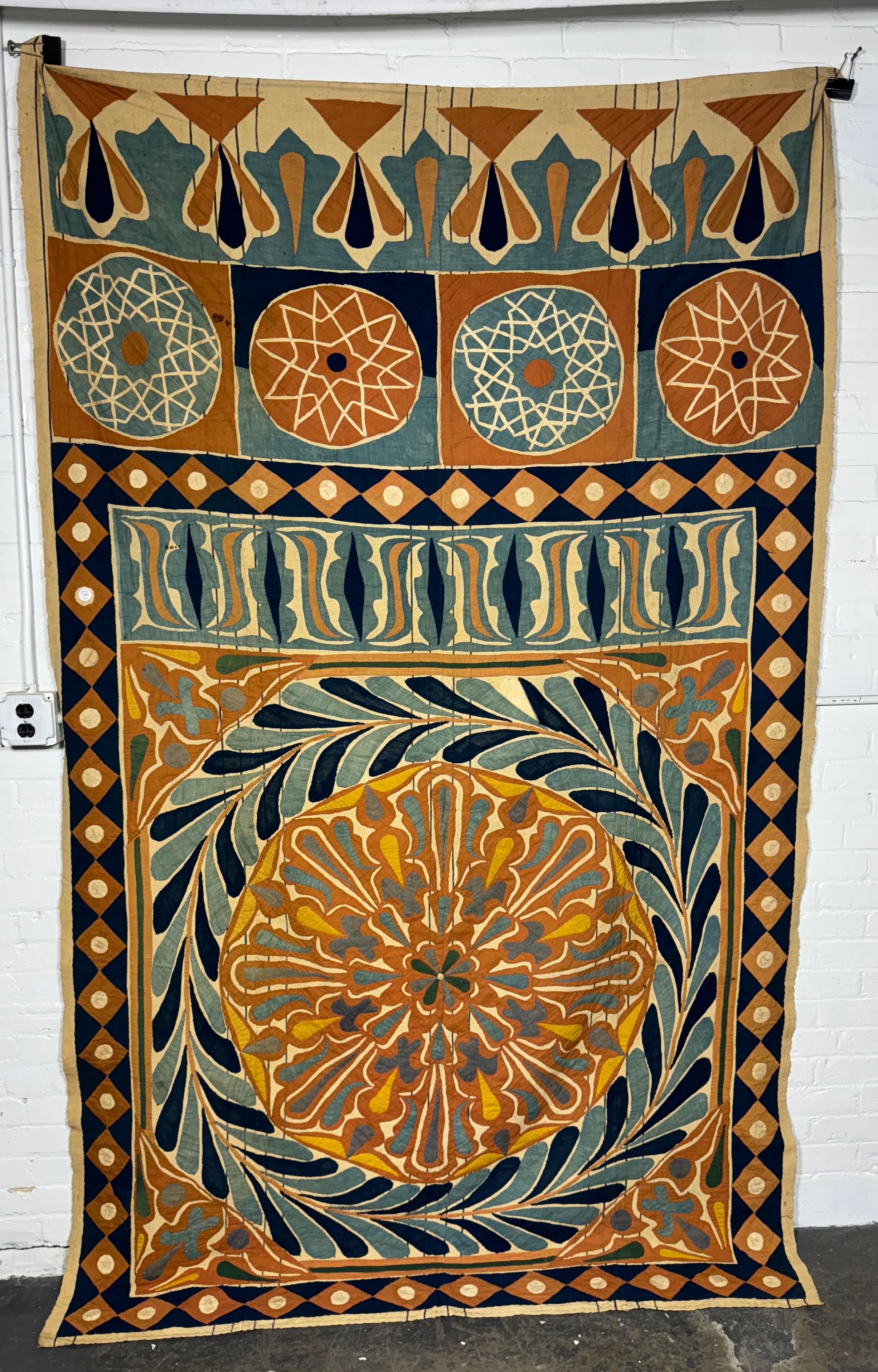 Cotton Large Egyptian cotton applique Tent Panel / Khayamiya, early 20th century