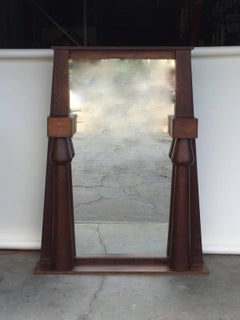 Large Egyptian Revival Arts & Crafts Stained Oak Mirror