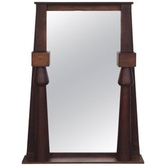 Antique Large Egyptian Revival Arts & Crafts Stained Oak Mirror
