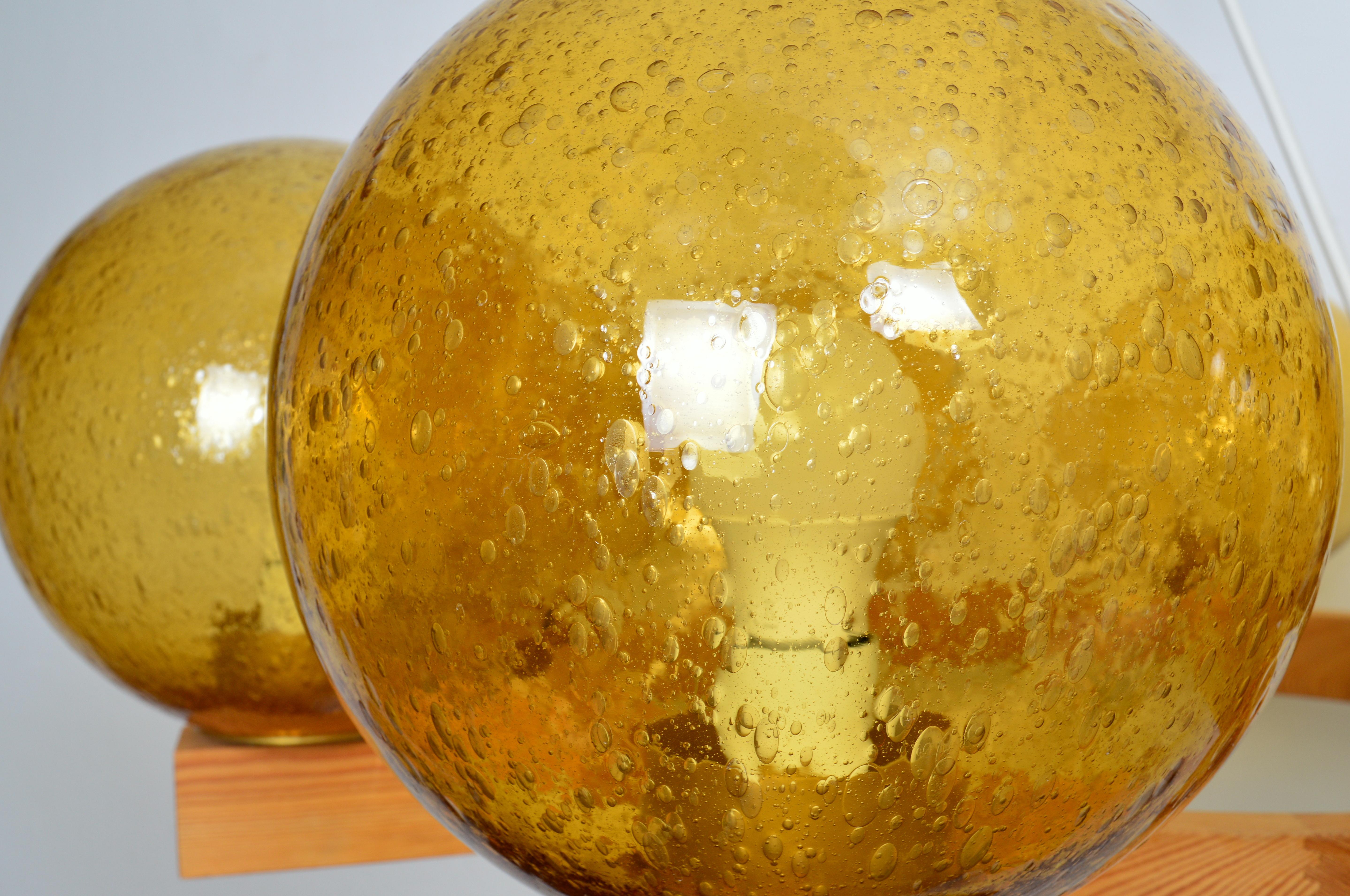 Large Eight Arms Solid Pine Chandelier with Glass Shades by Luxus Sweden, 1960s in vendita 4